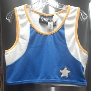 Girls Blue and White Star Crop Tank Top